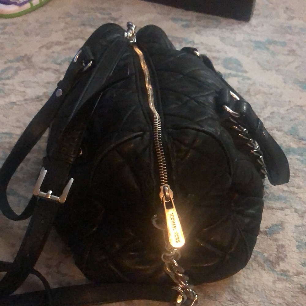 Michael Kors Black Quilted Leather Shoulder Satchel with Chain Trim - Picture 2 of 7